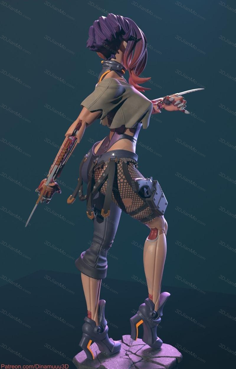 Dinamuuu 3D 赛博朋克女孩 花