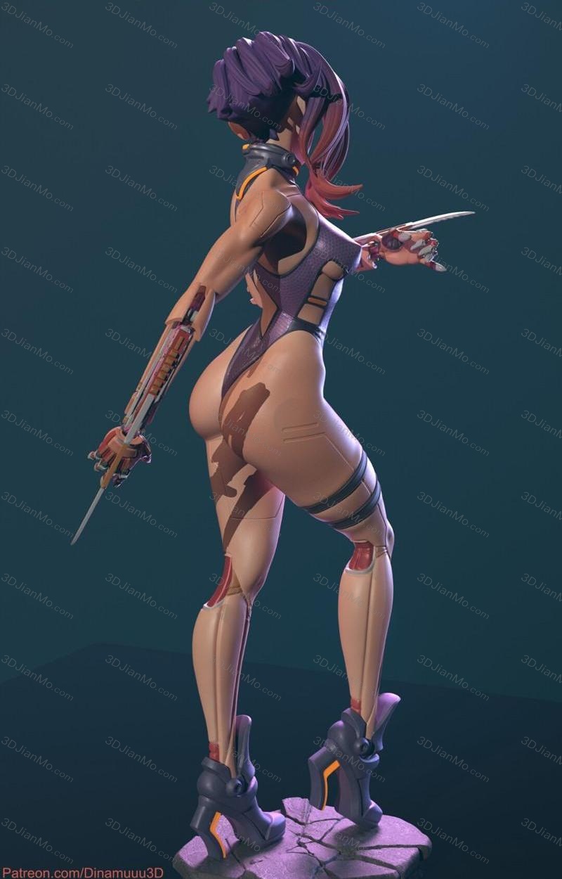 Dinamuuu 3D 赛博朋克女孩 花