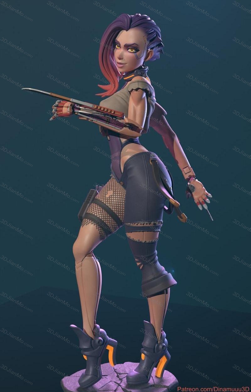 Dinamuuu 3D 赛博朋克女孩 花