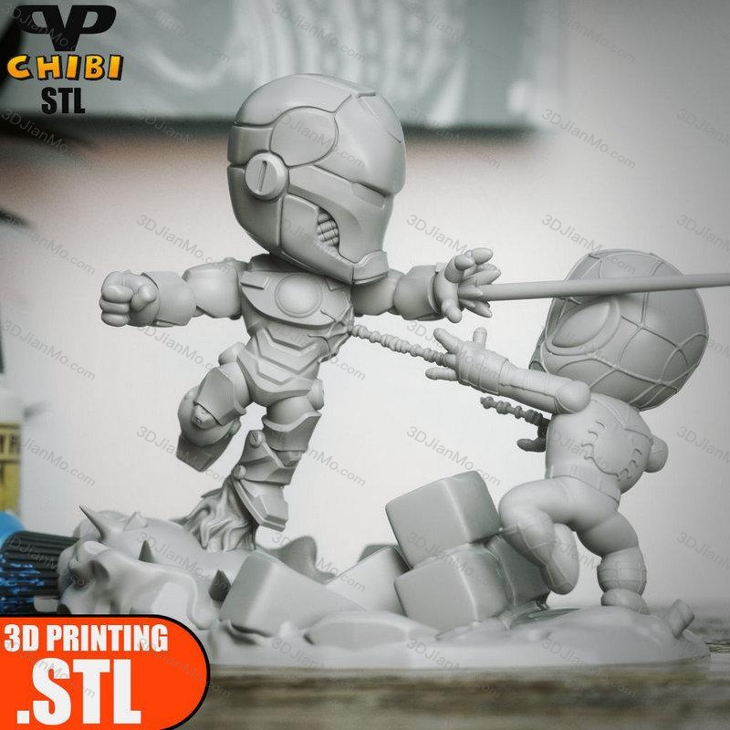 Chibi STL 漫威 钢铁侠VS蜘蛛侠