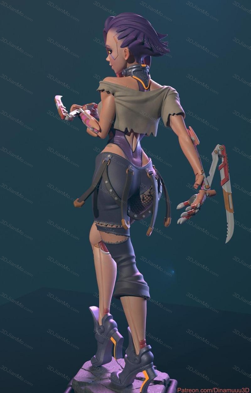 Dinamuuu 3D 赛博朋克女孩 花