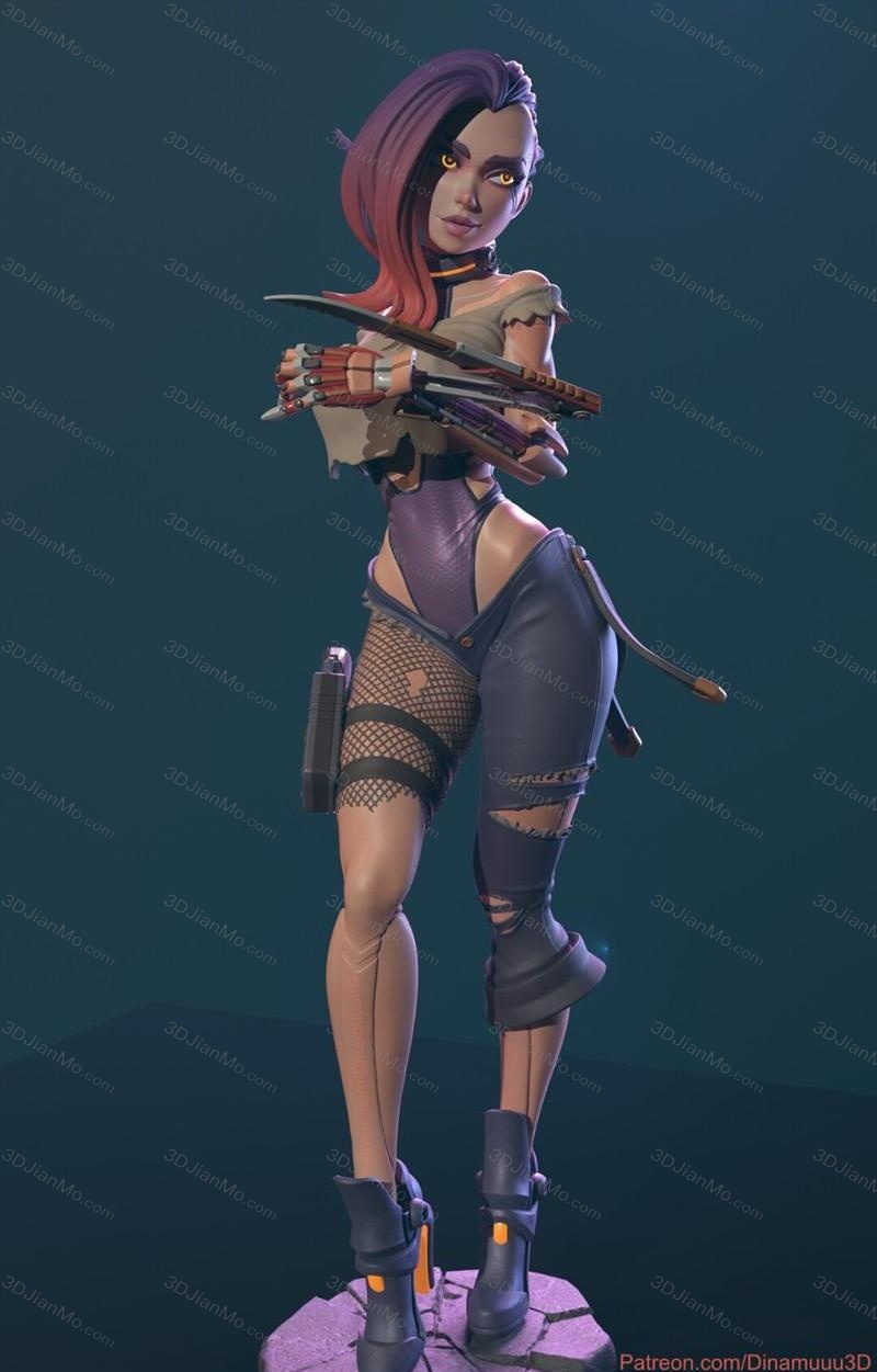 Dinamuuu 3D 赛博朋克女孩 花