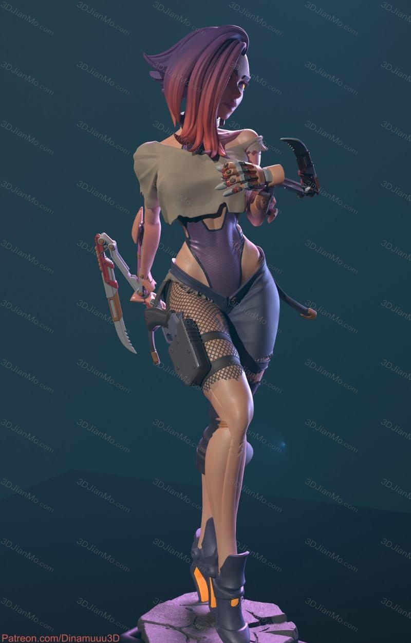 Dinamuuu 3D 赛博朋克女孩 花