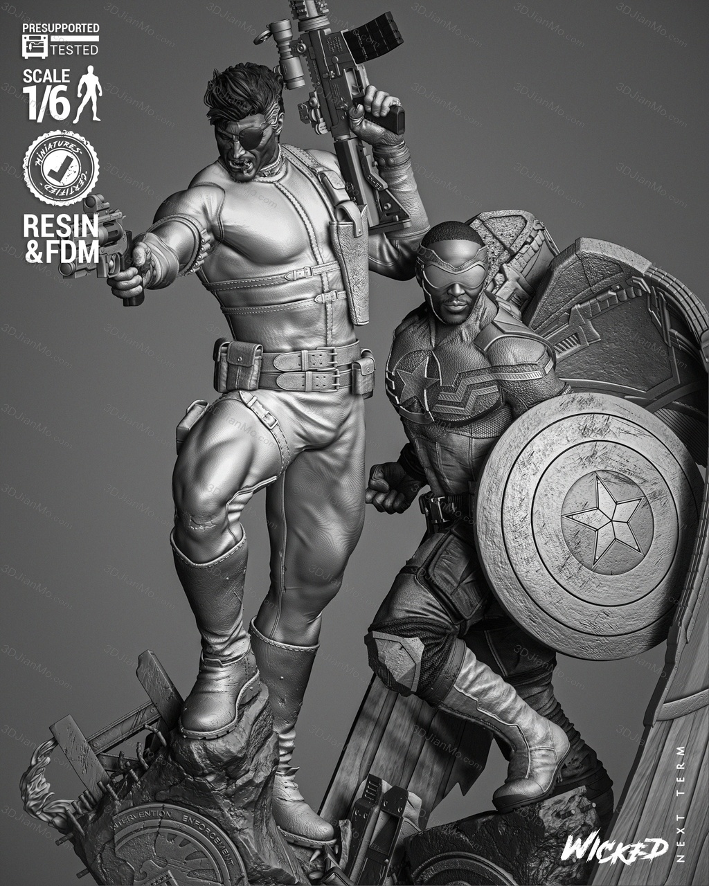 3DWicked 漫威 尼克·弗瑞和山姆·威尔逊