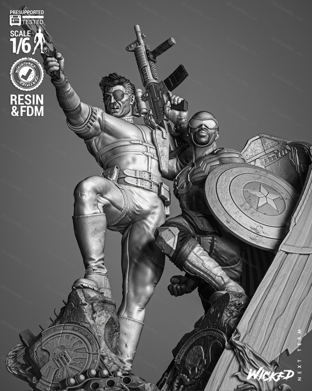 3DWicked 漫威 尼克·弗瑞和山姆·威尔逊