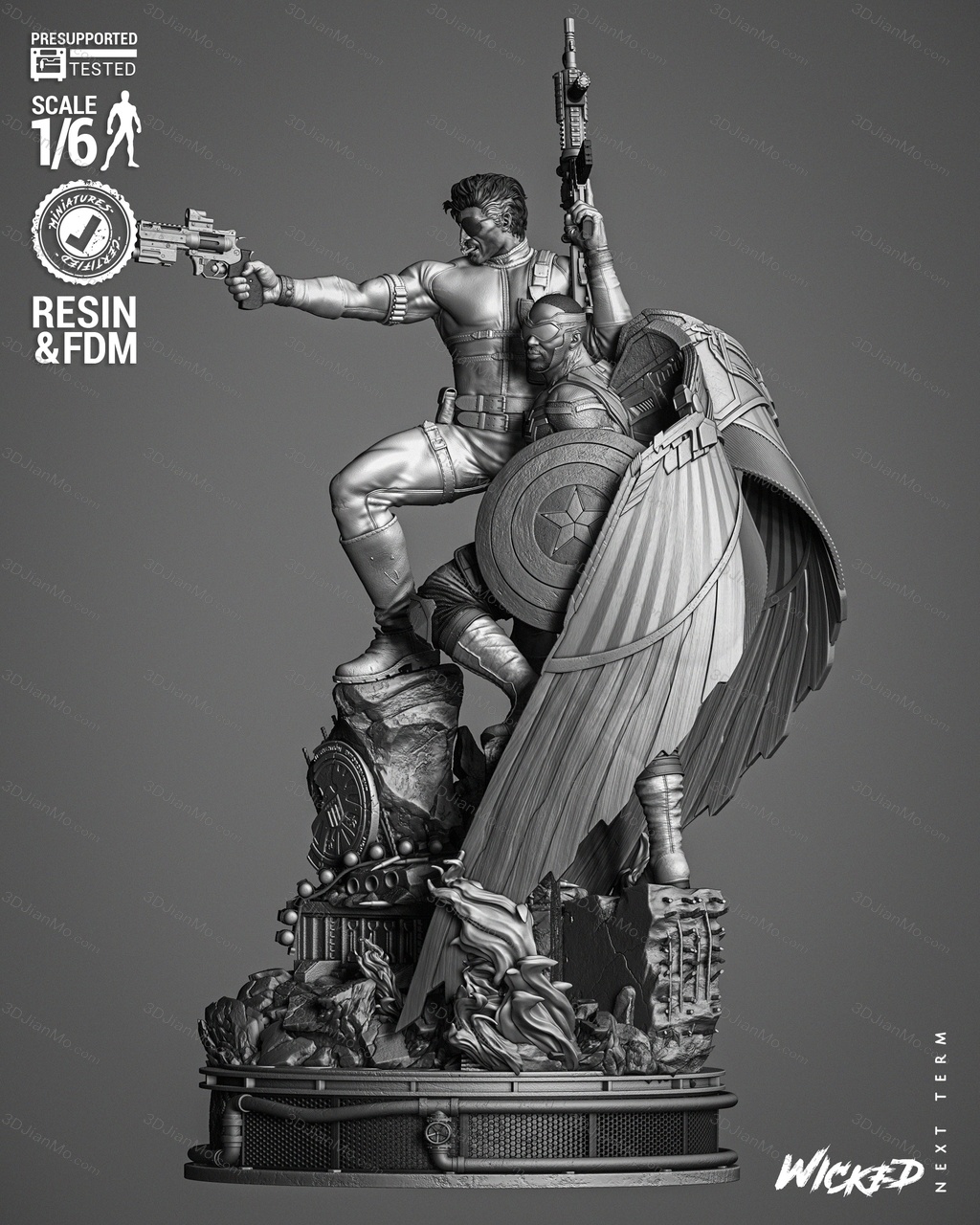 3DWicked 漫威 尼克·弗瑞和山姆·威尔逊