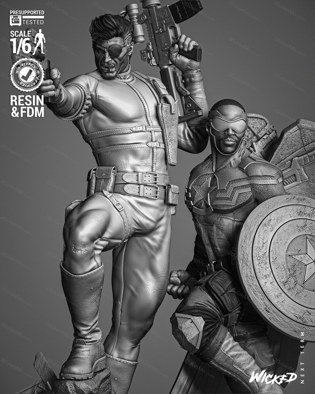 3DWicked 漫威 尼克·弗瑞和山姆·威尔逊