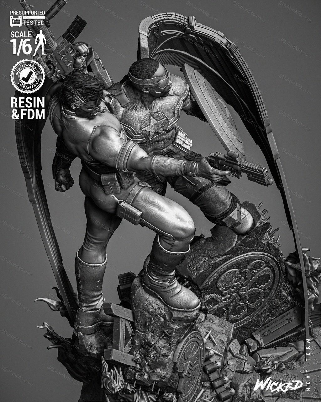 3DWicked 漫威 尼克·弗瑞和山姆·威尔逊