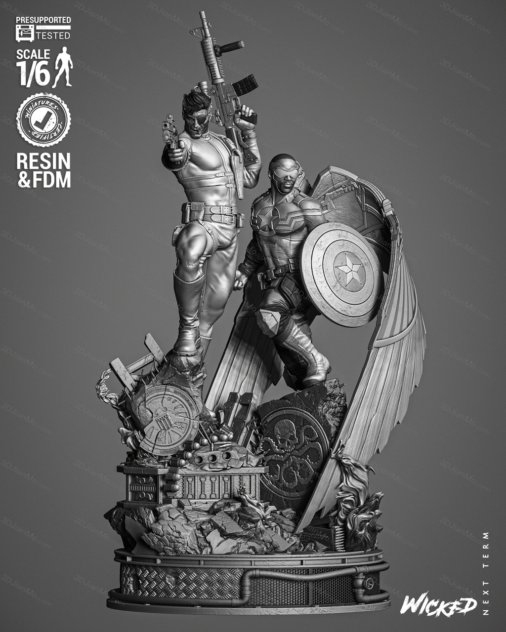 3DWicked 漫威 尼克·弗瑞和山姆·威尔逊